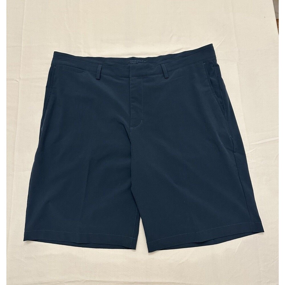 Nike Dri Fit Golf Shorts Mens 36 38 Navy Chino Flat Front Stretch 10" Shorts